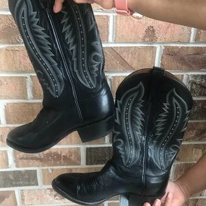 Lucchese 2000 Black Leather Cowboy Boots